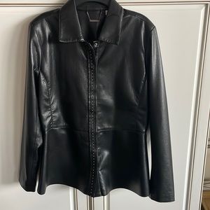 NWT Chicos Black Faux Leather w/Trim Jacket